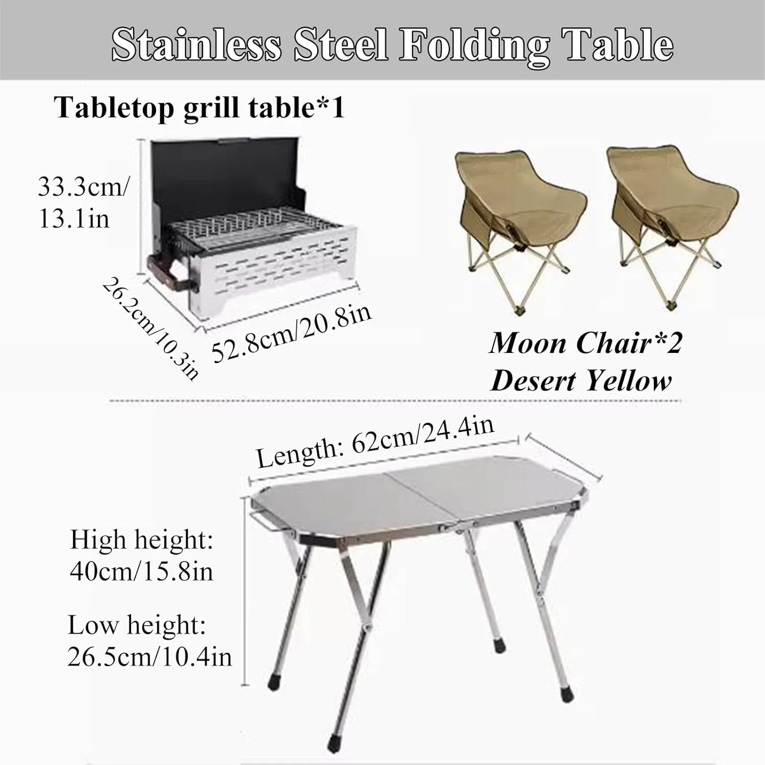 SOBOUR Stainless Steel Camping Table Adjustable Camping Table Foldable Picnic Table Roll Up Table Top with Carry Bag for Outdoor