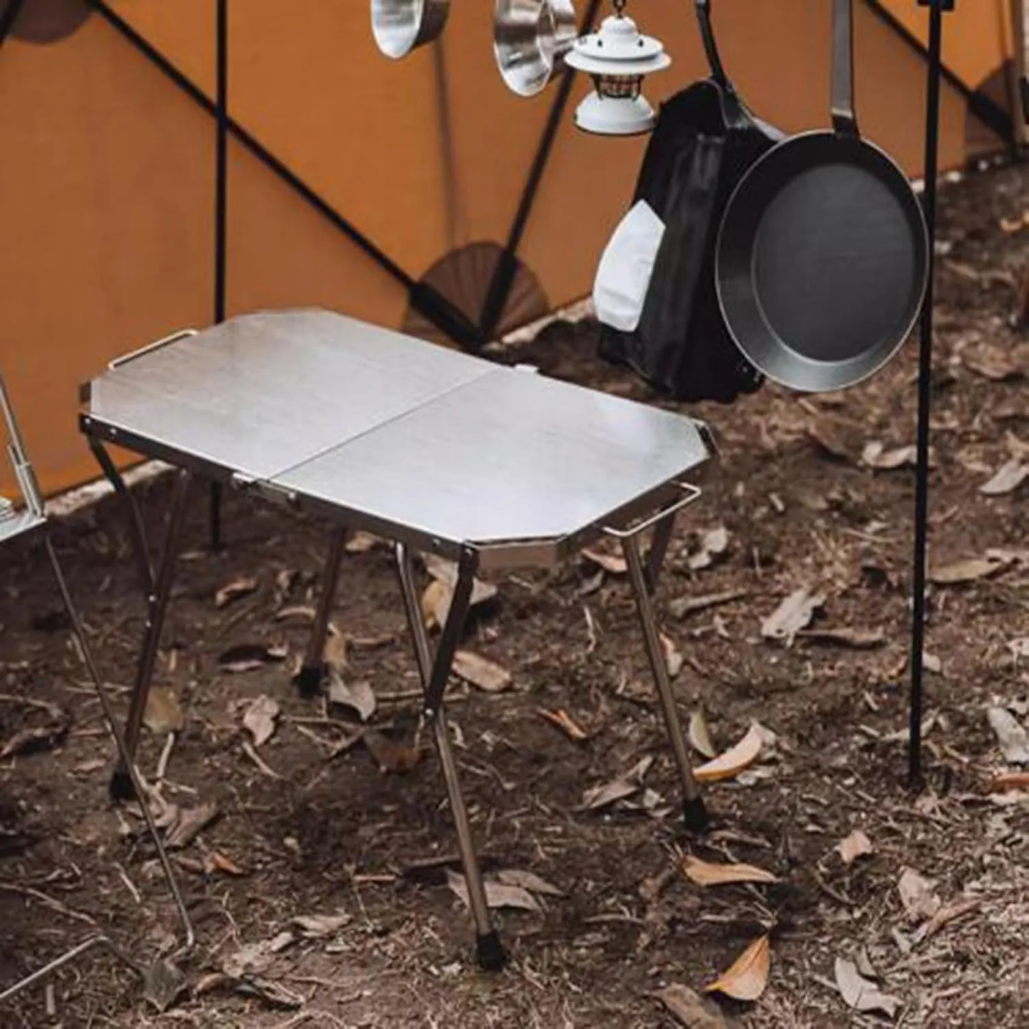 SOBOUR Stainless Steel Camping Table Adjustable Camping Table Foldable Picnic Table Roll Up Table Top with Carry Bag for Outdoor