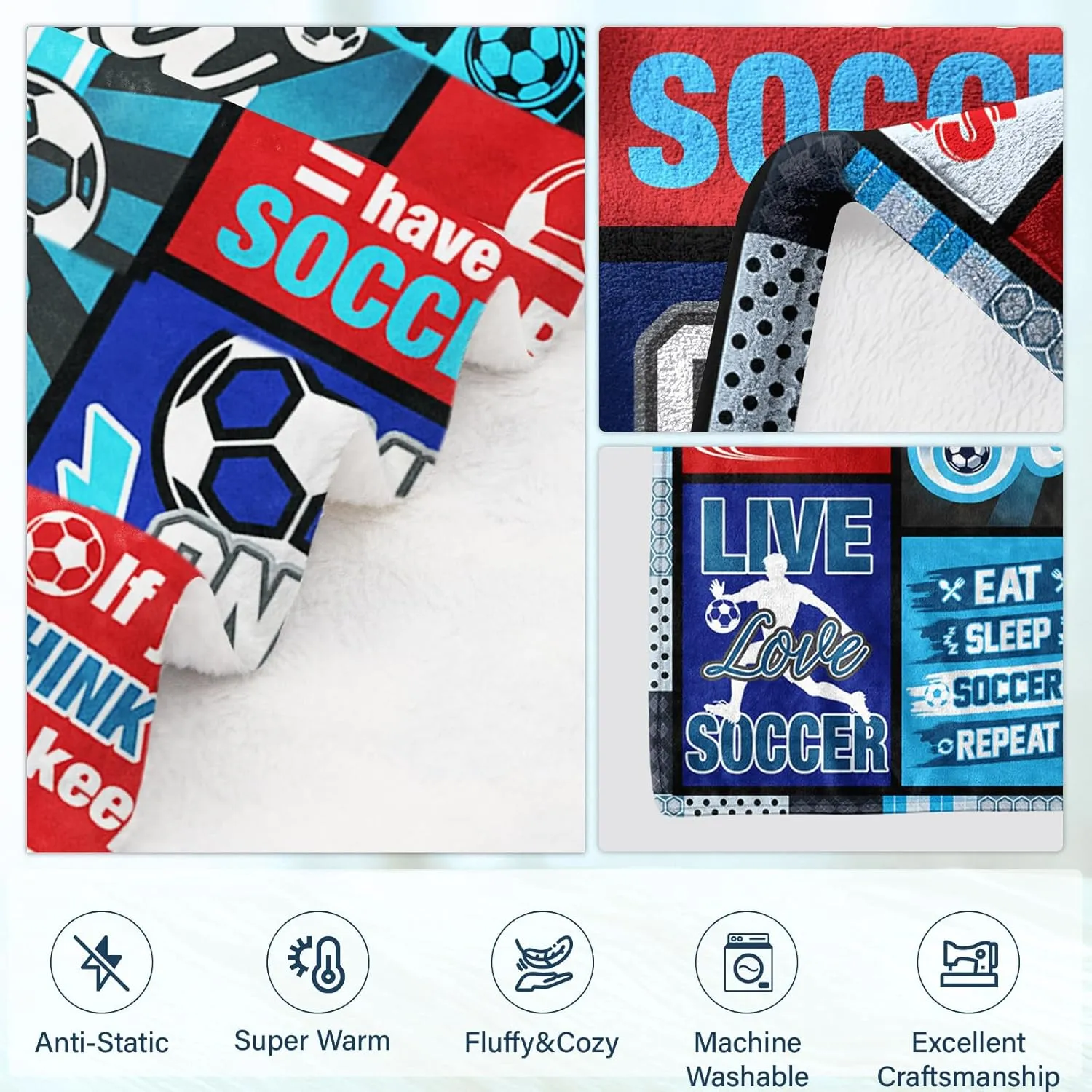 Soccer Blanket Gifts for Boys, Soft Cozy Flannel Throw Blanket for Soccer Lovers Gifts, Football Blanket 50"*60", Christmas, Holiday, Thanksgiving Gifts