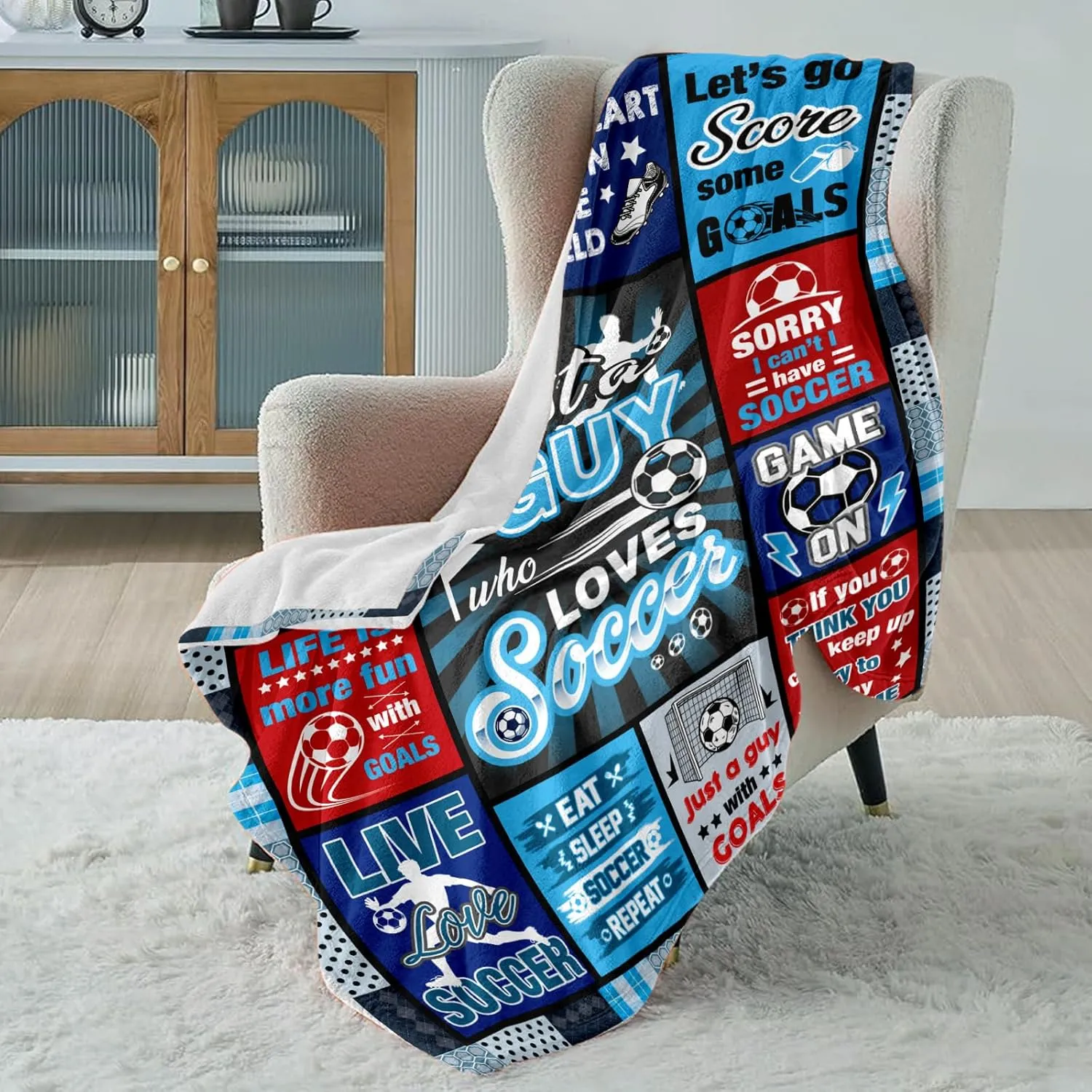 Soccer Blanket Gifts for Boys, Soft Cozy Flannel Throw Blanket for Soccer Lovers Gifts, Football Blanket 50"*60", Christmas, Holiday, Thanksgiving Gifts