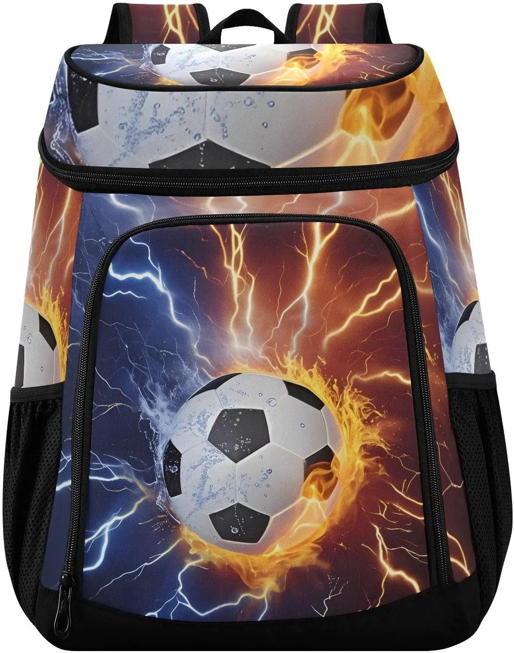 Soccer Fire Electric Spark Cooler Backpack Cooler Insulated Leak Proof Lunch Backpack 36 Cans Waterproof Soft for Men Women Picnic Hiking Camping Beach