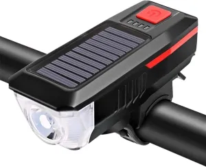 Solar Bicycle Front Light Rechargeable Lamp Bike Horn Light Bicycle Lantern Headlight Cycling Flashlight Bicycle Accessories