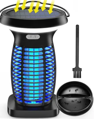 Solar Bug Zapper Outdoor, Mosquito Zapper Indoor Outdoor, Electric Fly Zapper with Camping Lantern, Waterproof Bug Traps, Cordless Mosquito Killer Lamp for Patio, Backyard, Home, Balcony