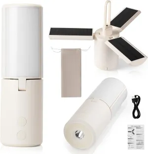Solar Camping Lantern 8000mAh – Rechargeable,Foldable Solar Panels,Stepless Dimming,Flashlight & SOS Modes,USB Charging,Waterproof & Portable Handle,Ideal for Outdoor,Emergency,Travel,Home Use–White