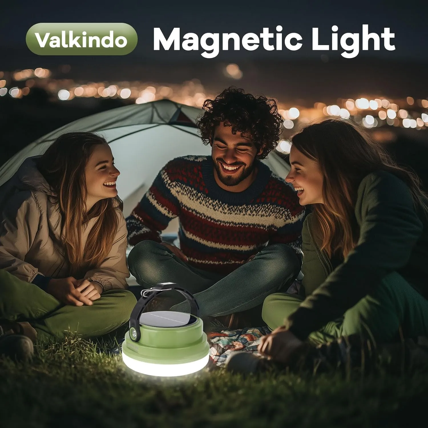 Solar Camping Lantern Rechargeable, 2-in-1 10000mAh Rechargeable Camping Light and Phone Charger for Hiking,Travel - Emergency Hanging Light for Hurricane, Power Outage, 200W, Green
