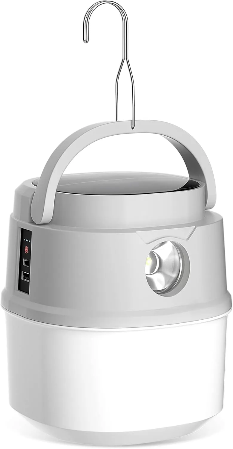 Solar Camping Lantern, Rechargeable LED Camping Lantern, 4 Light Modes One-Button Switching, Standby Charging Bank, Waterproof, for Hurricane Emergency, Outdoor, Hiking, Home and Car