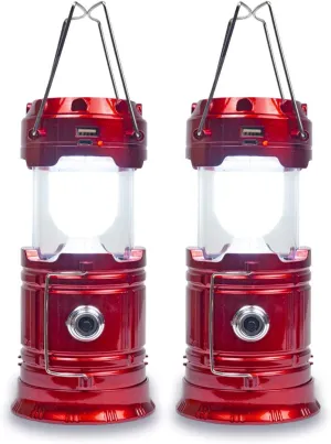Solar Camping Lantern Rechargeable USB,COB LED Lantern Flashlight 2 Power Supply Modes Survival Kit for Emergency, HuHMIASFMKicane(Red 2 Pack)
