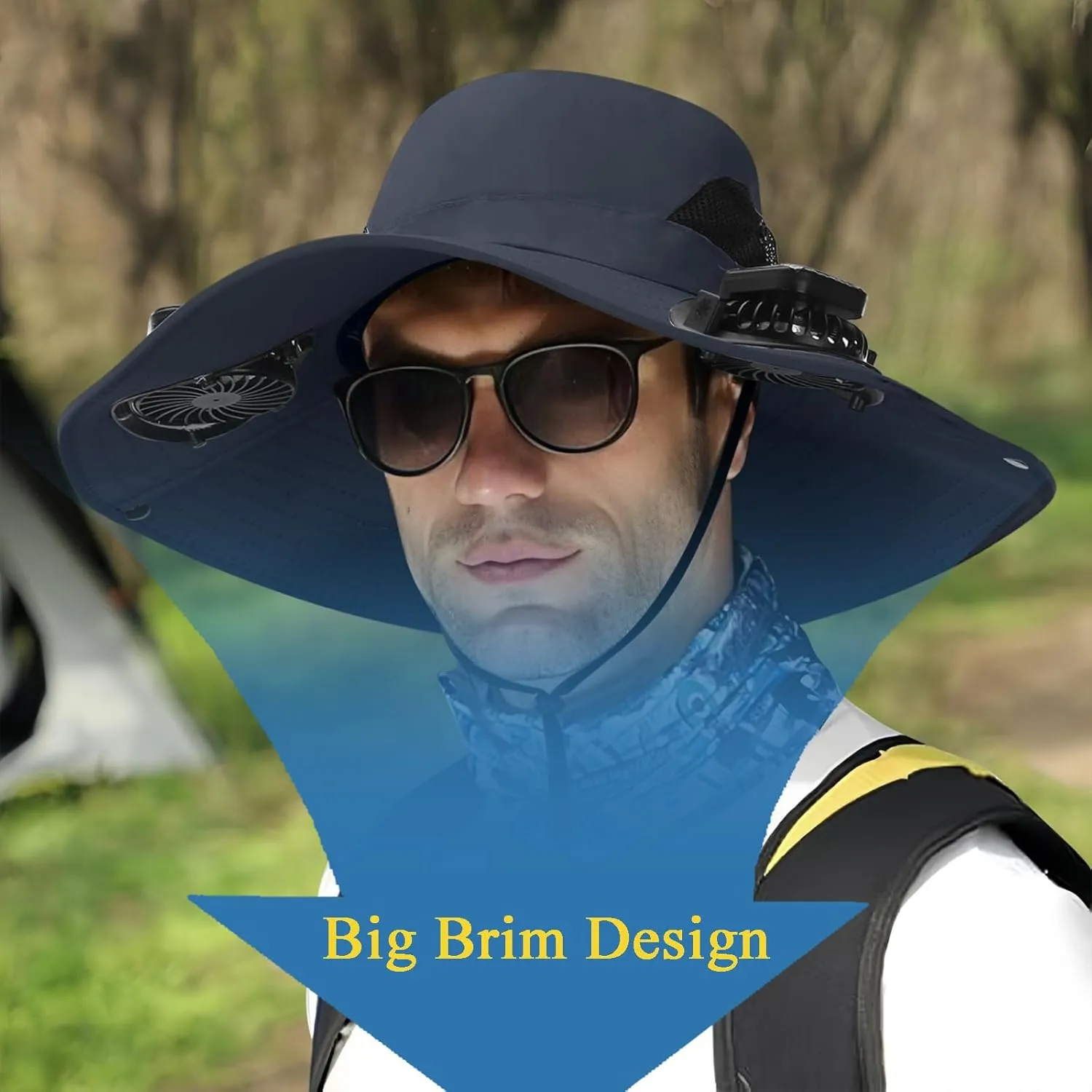 Solar Fan Hat Outdoor, Wide Brim Sun Hat with 2 Solar Fans, 2025 UPF 50  Bucket Sun Hat for Men Women, Solar Powered