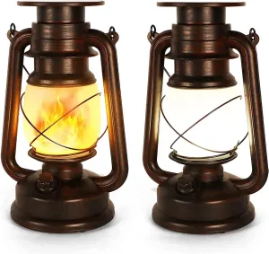 Solar Lantern Vintage LED Lantern Dancing Flickering Flame Two Modes Solar Powered Lights Waterproof Hanging Outdoor Garden or Room Ornaments Auto On Off for Camping Yard Patio Porch 2 Pack