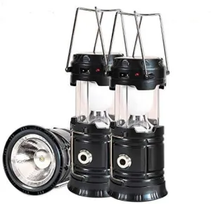 Solar Led Camping Lantern, 3 Pack Rechargeable Lantern Flashlight, Collapsible Outdoor Lamp Light for Emergency, Hurricanes, Power Outage, Storm (Black)