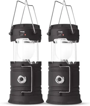 Solar Powered Camping Lantern, Flashlights Charging for Phone, USB Rechargeable LED Camping Lantern, Collapsible & Portable for Emergency, Hurricanes