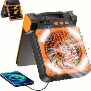 Solar Powered Fan for Camping ，Camping Fan with Light - 10400mAh Rechargeable Battery Fan Ventilator for Tents Home & Outdoor Activities