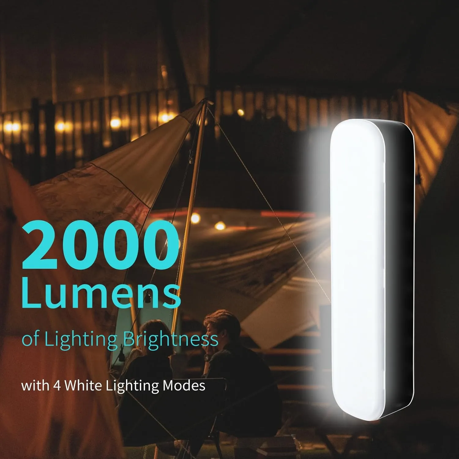 Solar Rechargeable Camping Lantern - 2000 Lumens, 4 Light Modes, Portable Power Bank (Black)