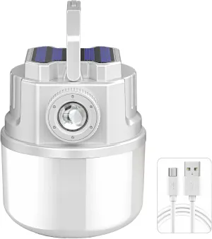 Solar Rechargeable Emergency Light Bulb, Dual Charging Camping Lantern