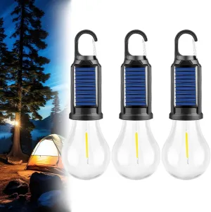 Solar Rechargeable Hooked Camping Light, 2025 New Vintage Outdoor Tent Ambient Light, Two Charging Modes,3 Gear, IPX4 Waterproof, Portable, with Clip Hook, for Camping, Emergencies (3 Spherical)