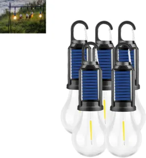 Solar Rechargeable Hooked Camping Light, Solar Tent Lights USB Rechargeable Camping Lights, Camping Lantern Rechargeable Solar, Rechargeable LED Light Bulb(01,5pcs)