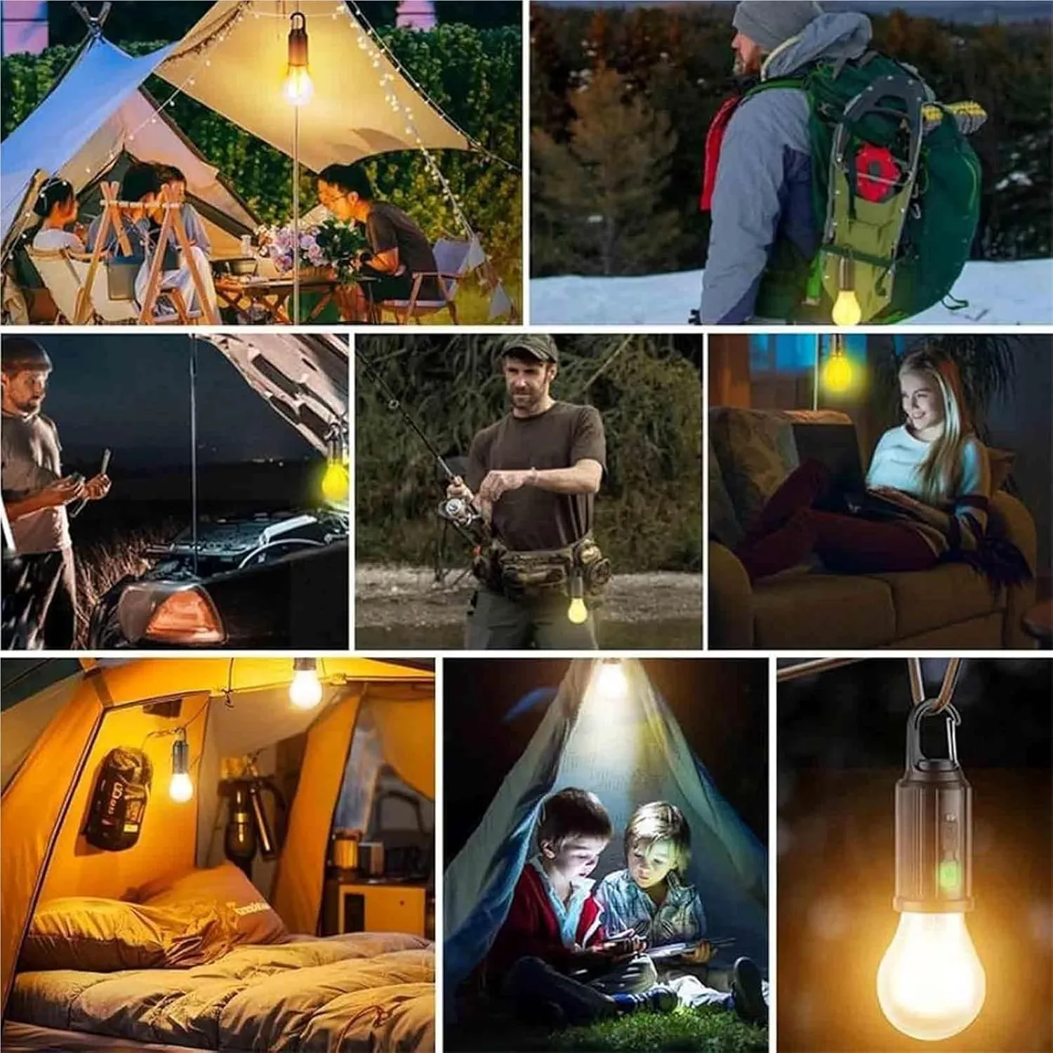Solar Rechargeable Hooked Camping Light, Solar Tent Lights USB Rechargeable Camping Lights, Camping Lantern Rechargeable Solar, Rechargeable LED Light Bulb(02,5pcs)