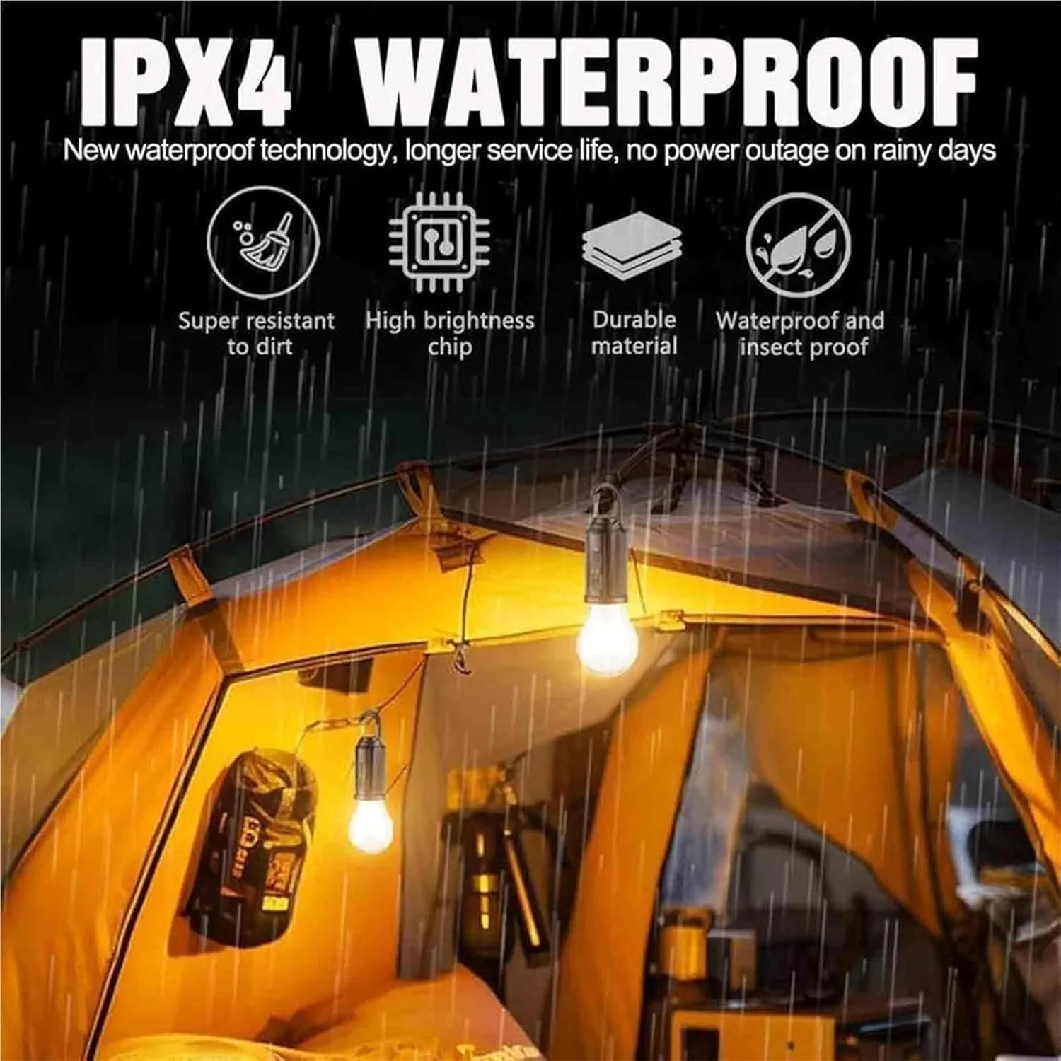 Solar Rechargeable Hooked Camping Light, Solar Tent Lights USB Rechargeable Camping Lights, Camping Lantern Rechargeable Solar, Rechargeable LED Light Bulb(02,5pcs)