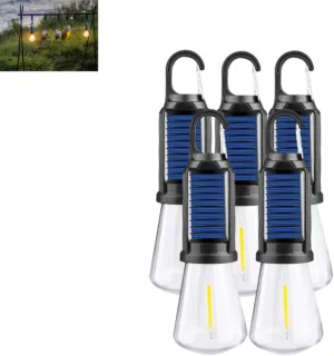 Solar Rechargeable Hooked Camping Light, Solar Tent Lights USB Rechargeable Camping Lights, Camping Lantern Rechargeable Solar, Rechargeable LED Light Bulb(02,5pcs)