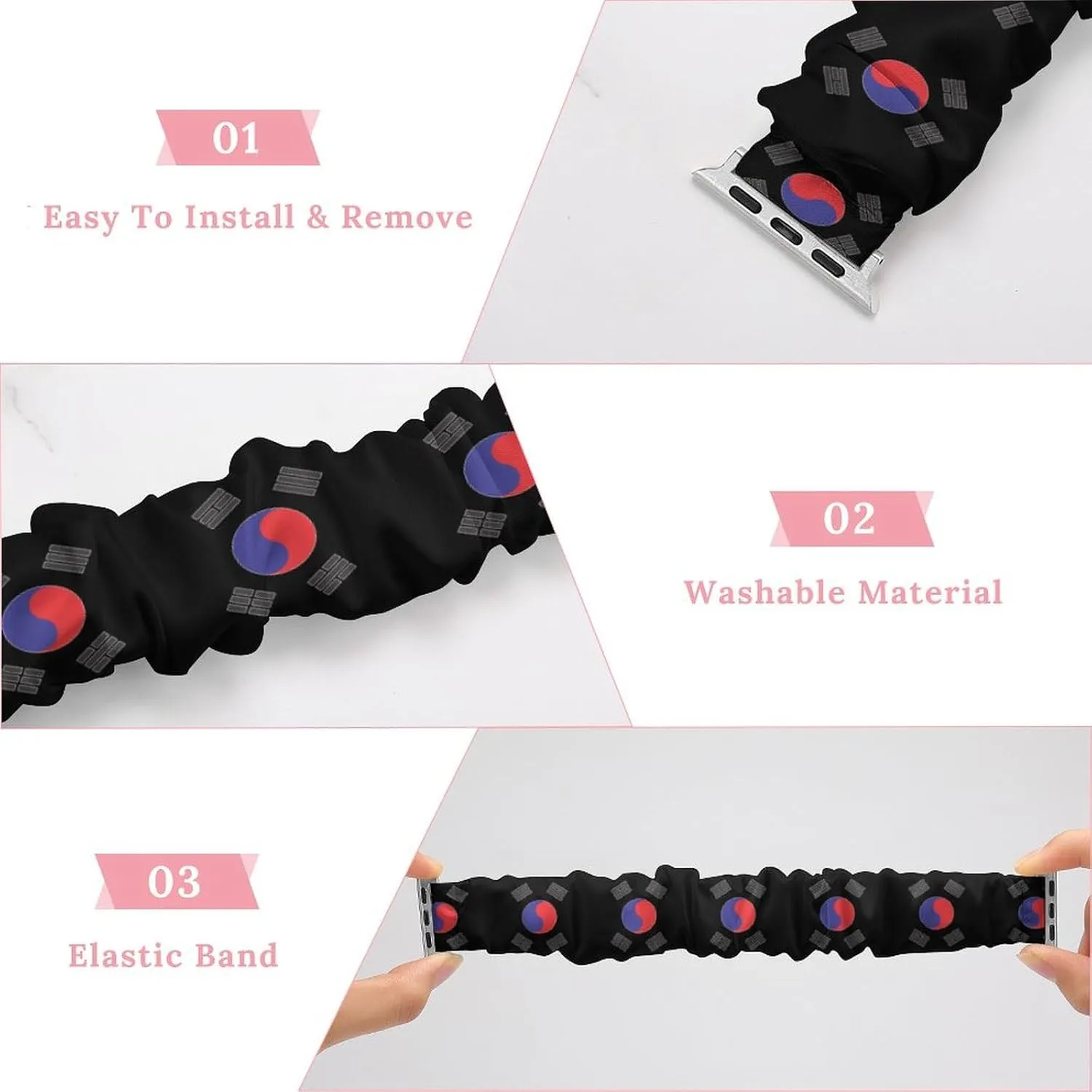 South Korea Korean Logo Fashion Watch Strap Scrunchies Wristbands Compatible With IWatch Series