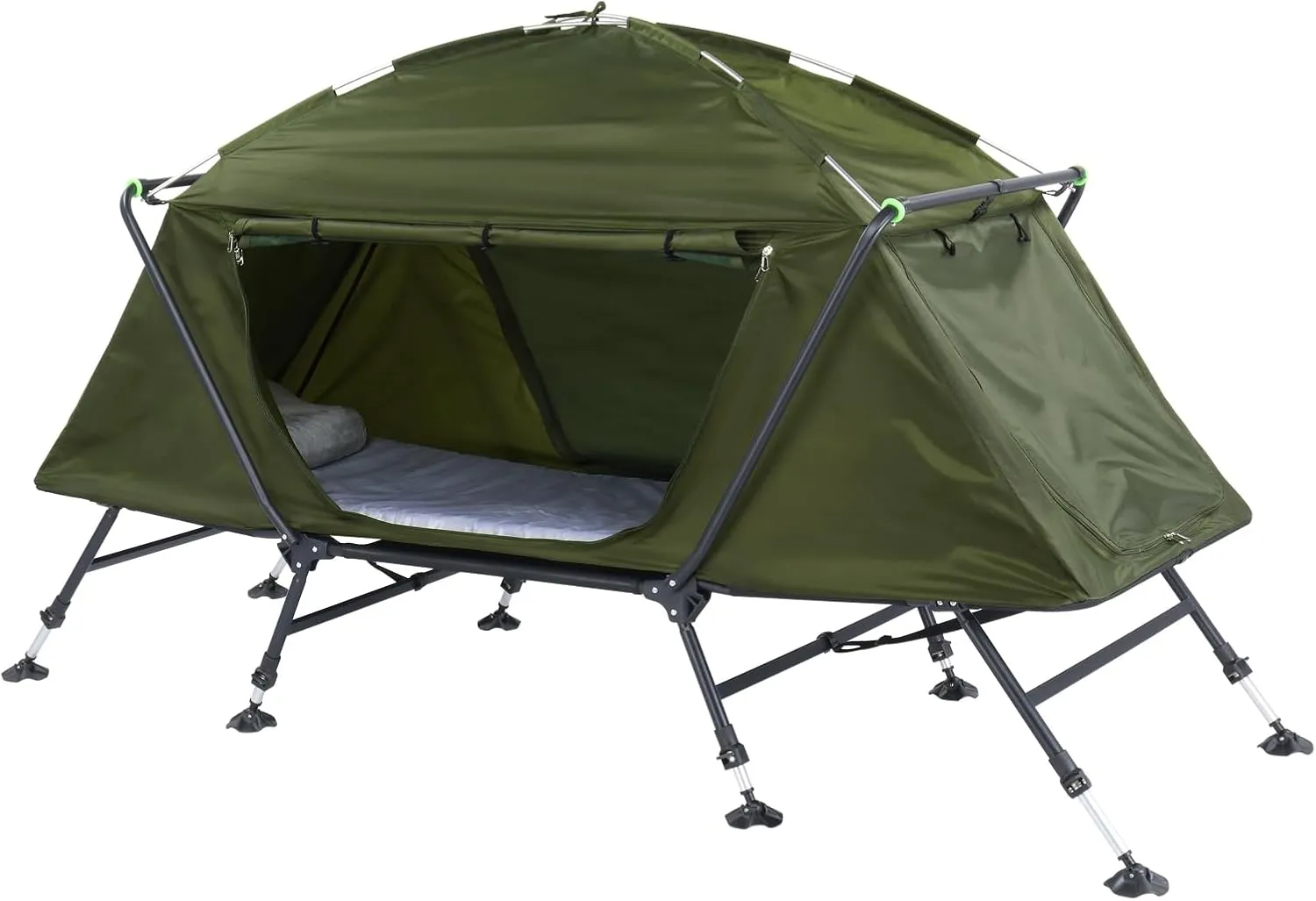 Spacious 84.6 * 34.5 * 49.2in Collapsible Camping Tent with Integrated Cot - Portable, Waterproof, and Durable - Ideal for Camping & Hiking - Army Green