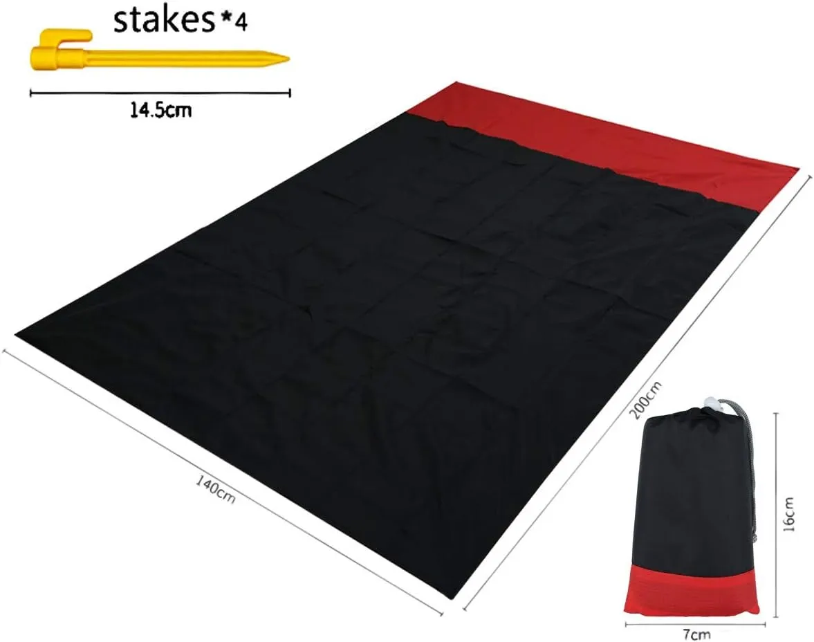 Sportmusies Waterproof Outdoor Blanket Beach Mat, Compact for Picnic, Camping, Hiking, Travel, Festival - 78" x 55", 4 Stakes, 1 Pouch