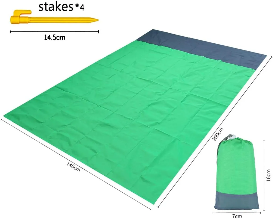 Sportmusies Waterproof Outdoor Blanket Beach Mat, Compact for Picnic, Camping, Hiking, Travel, Festival - 78" x 55", 4 Stakes, 1 Pouch
