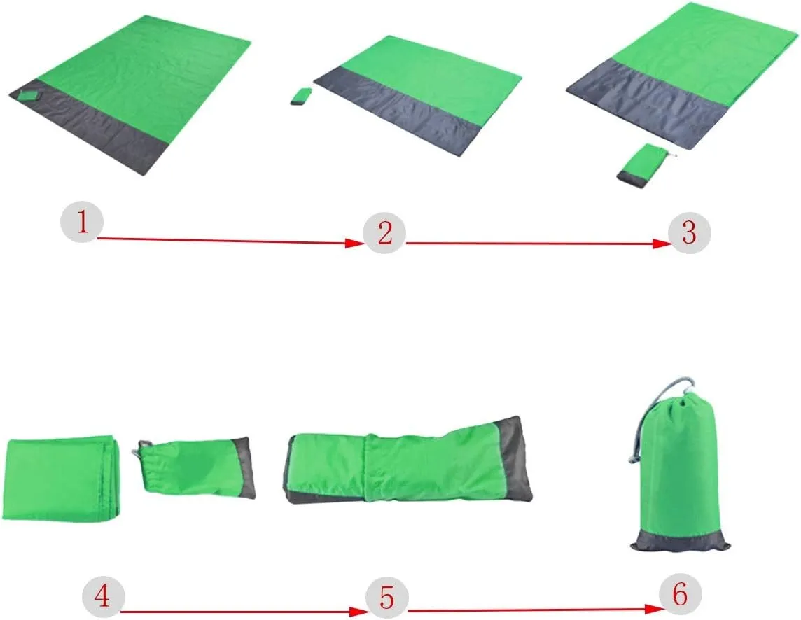 Sportmusies Waterproof Outdoor Blanket Beach Mat, Compact for Picnic, Camping, Hiking, Travel, Festival - 78" x 55", 4 Stakes, 1 Pouch