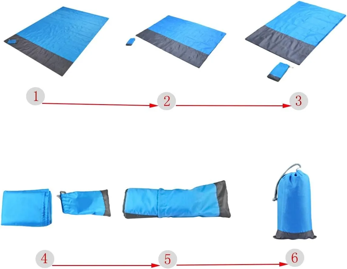 Sportmusies Waterproof Outdoor Blanket Beach Mat, Compact for Picnic, Camping, Hiking, Travel, Festival - 78" x 55", 4 Stakes, 1 Pouch