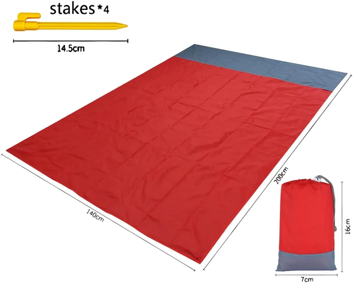Sportmusies Waterproof Outdoor Blanket Beach Mat, Compact for Picnic, Camping, Hiking, Travel, Festival - 78" x 55", 4 Stakes, 1 Pouch