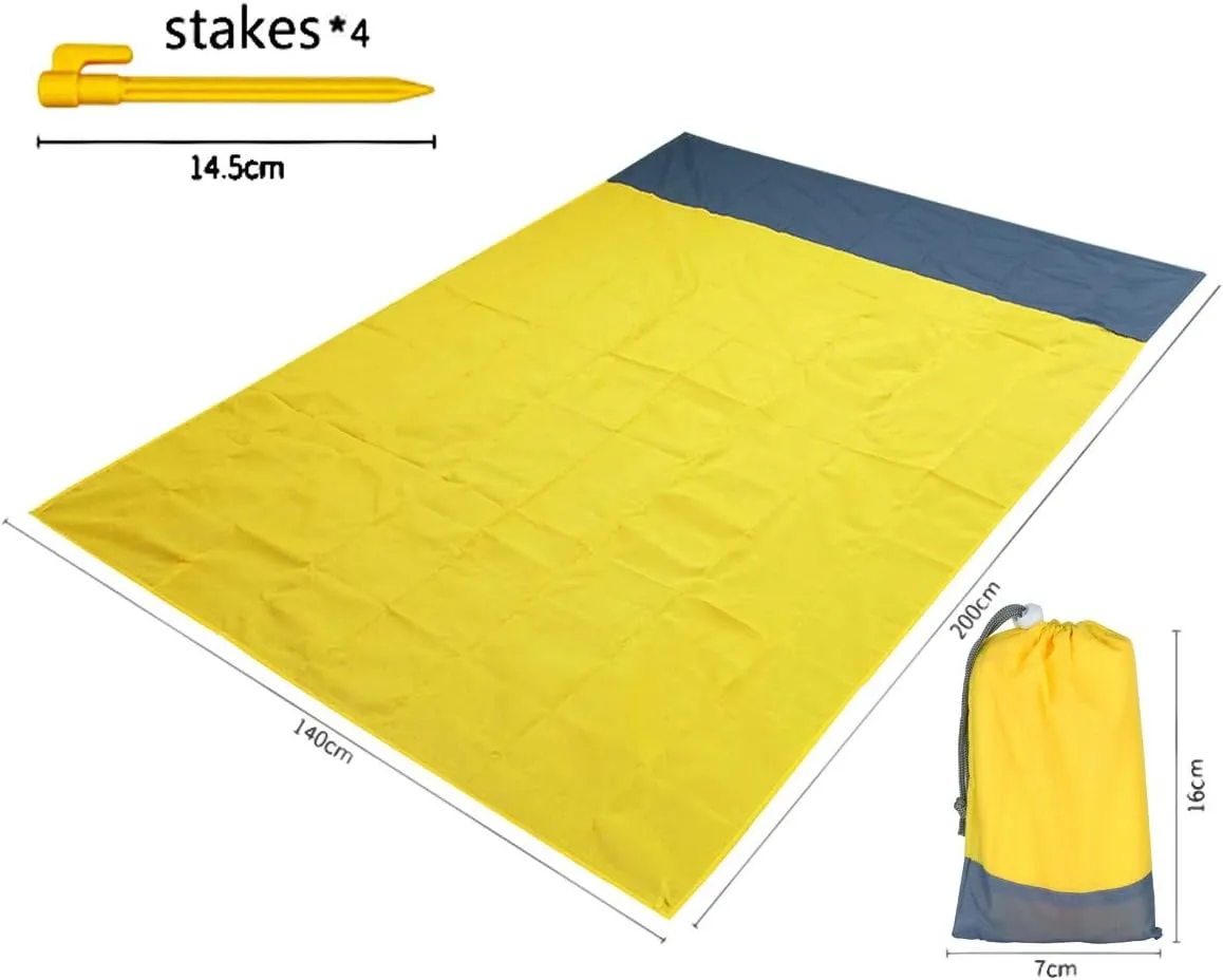 Sportmusies Waterproof Outdoor Blanket Beach Mat, Compact for Picnic, Camping, Hiking, Travel, Festival - 78" x 55", 4 Stakes, 1 Pouch