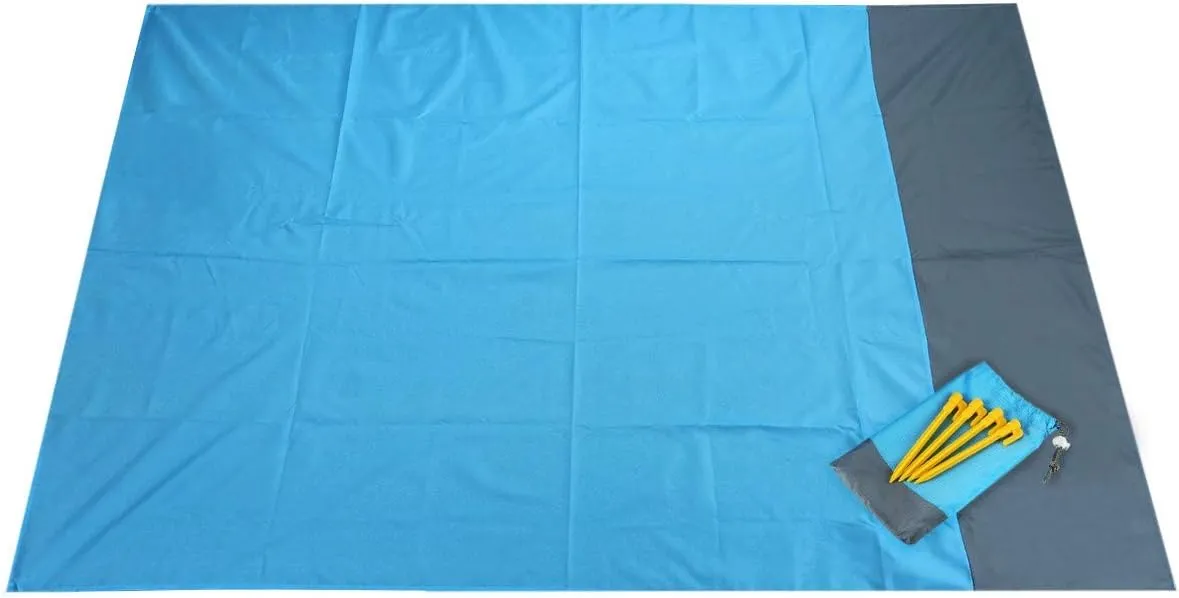 Sportmusies Waterproof Outdoor Blanket Beach Mat, Compact for Picnic, Camping, Hiking, Travel, Festival - 78" x 55", 4 Stakes, 1 Pouch