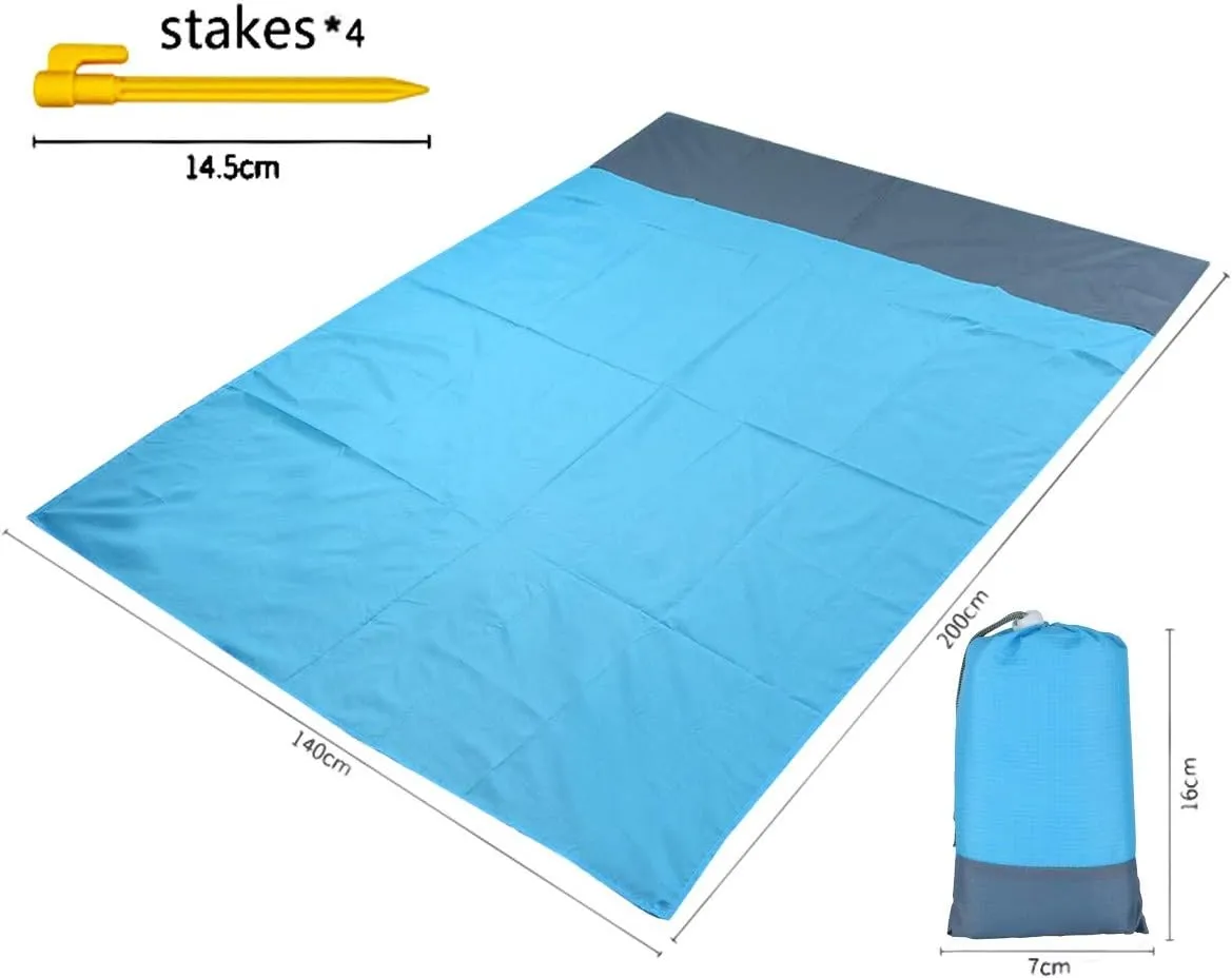 Sportmusies Waterproof Outdoor Blanket Beach Mat, Compact for Picnic, Camping, Hiking, Travel, Festival - 78" x 55", 4 Stakes, 1 Pouch