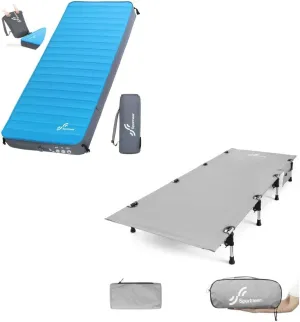 Sportneer Camping Cot   Self Inflating Sleeping Pad, Folding Cots Lever Lock Portable Lightweight Sleeping Camping Bed, 4" Ultra-Thick Sleeping Mats for Camping Car Travel Tent Home