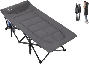 Sportneer Camping Cots for Adults, Sleeping Cot with Cushion Max Load 450 LBS Heavy Duty Folding Camping Sleeping Cot with Padded for Camping Tent Office Sleep Over (Grey, 79" Lx31 Wx20 H)