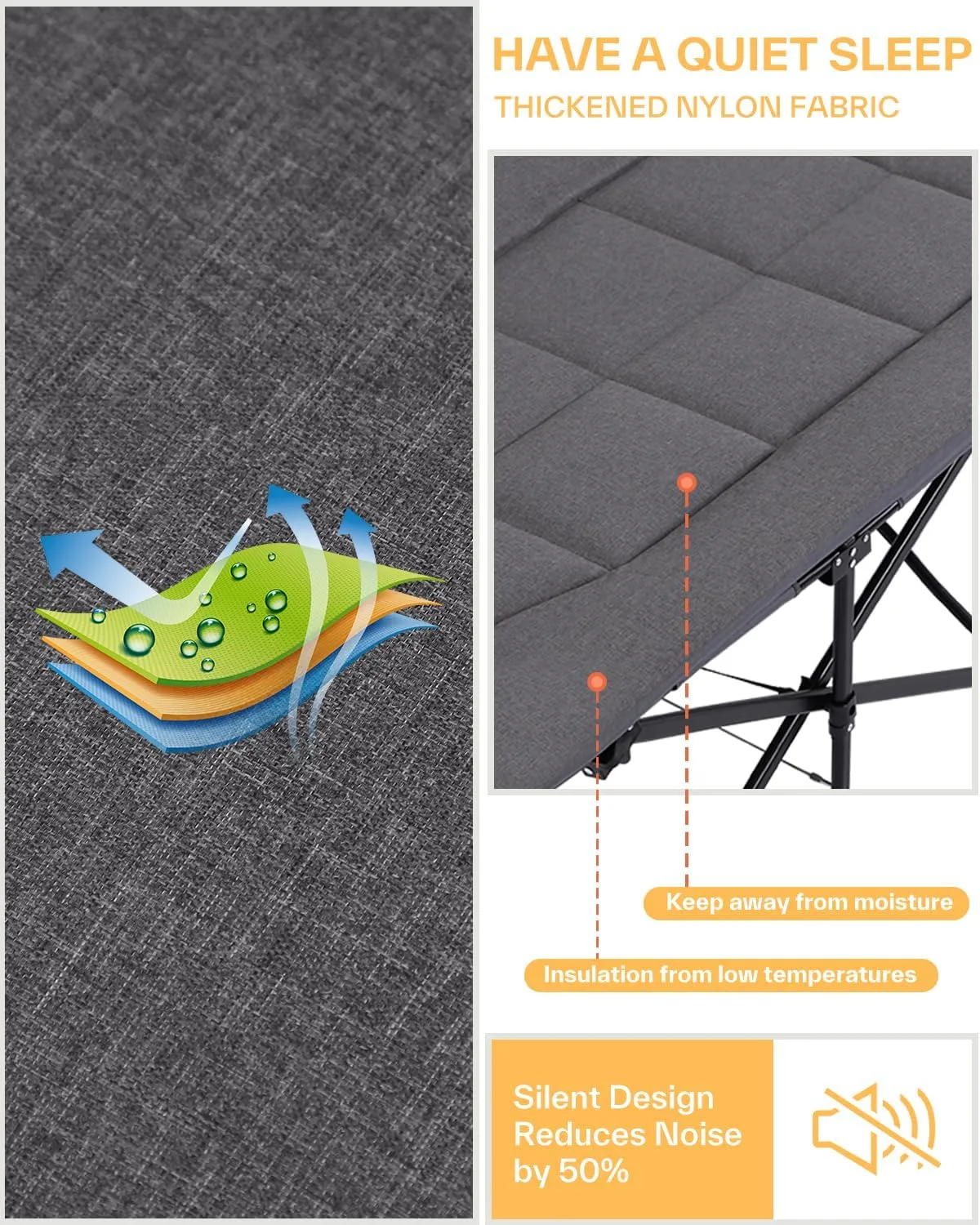 Sportneer Camping Cots for Adults, Sleeping Cot with Cushion Max Load 450 LBS Heavy Duty Folding Camping Sleeping Cot with Padded for Camping Tent Office Sleep Over (Grey, 79" Lx31 Wx20 H)