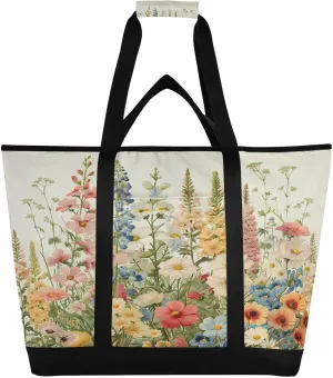 Spring Glegant Flowers Reusable Insulated Lunchbox Cooler Bag, Leakproof Kitchen Grocery Bag Collapsible Portable Cooler Tote Bag for Picnic, Camping, Office, Travel