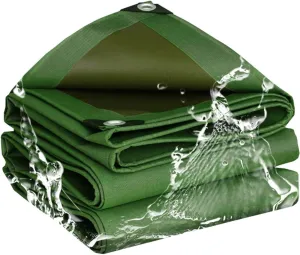 SRHIMEOS 7' x 7' Waterproof Canvas Tarp with Rustproof Grommets, 25 Mil Thick Tarps UV Resistant, Outdoor Camping Tent Tarpaulin, Multipurpose Protective Cover, Drop Cloth Curtains