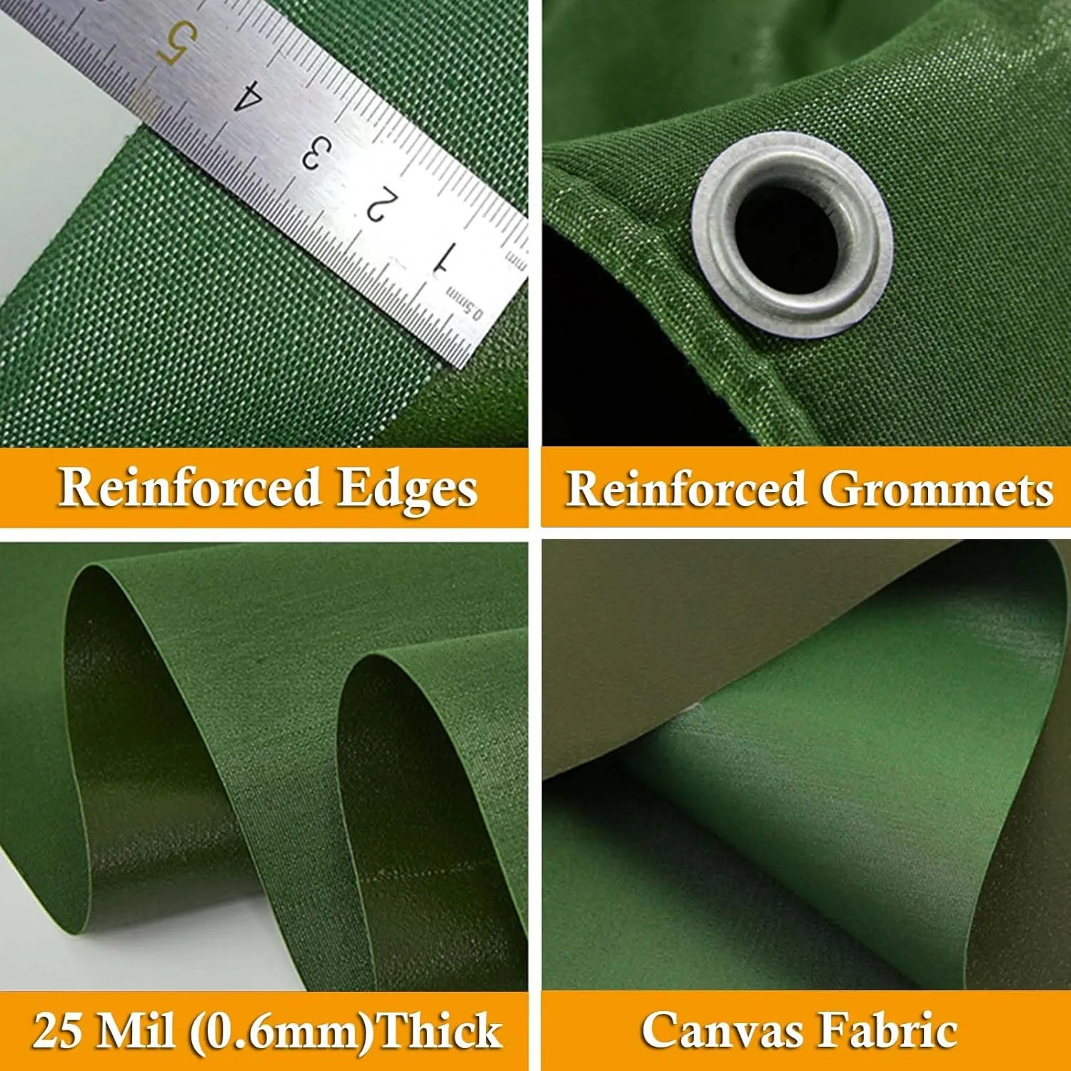 SRHIMEOS 7' x 7' Waterproof Canvas Tarp with Rustproof Grommets, 25 Mil Thick Tarps UV Resistant, Outdoor Camping Tent Tarpaulin, Multipurpose Protective Cover, Drop Cloth Curtains