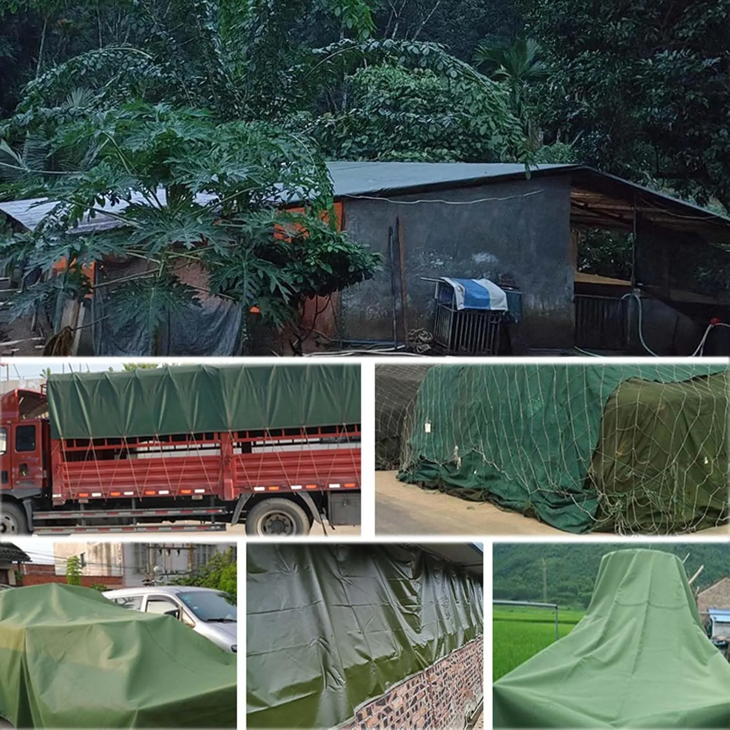 SRHIMEOS 7' x 7' Waterproof Canvas Tarp with Rustproof Grommets, 25 Mil Thick Tarps UV Resistant, Outdoor Camping Tent Tarpaulin, Multipurpose Protective Cover, Drop Cloth Curtains