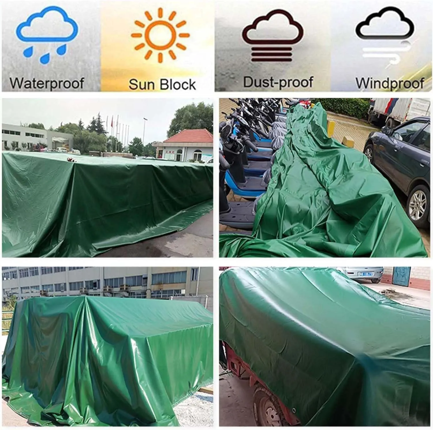 SRHIMEOS Waterproof PVC Tarp with Grommets 31x65ft, Tarpaulin Ripstop Heavy Duty Waterproof, Tarps Thicken Outdoor Windproof, Tarpaulins 500g/m², Thick 0.4mm, for Car Boat Camping