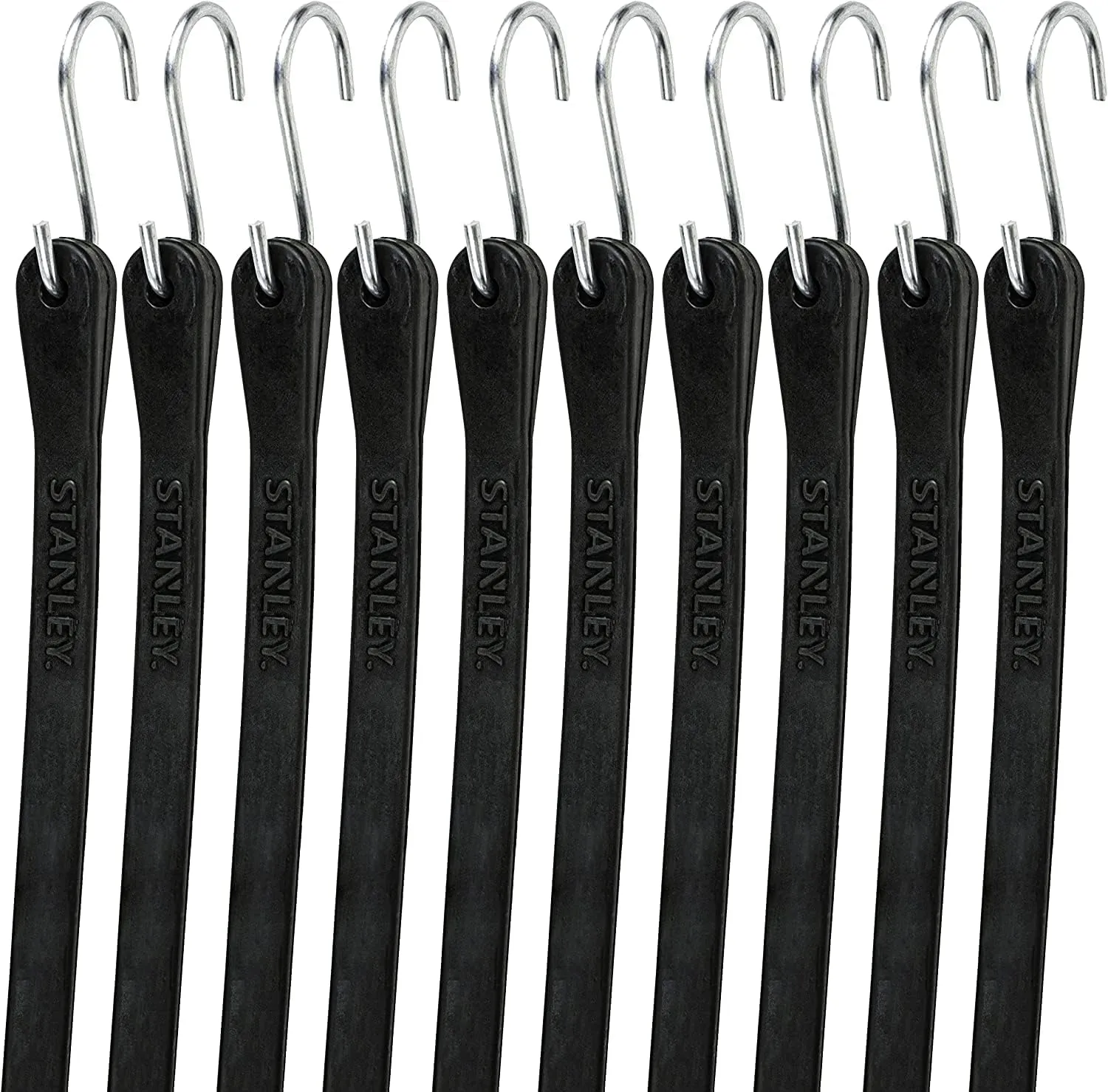 STANLEY S300415 Black 15" All-Weather Rubber Bungee Cords with S-Hooks for Securing Tarps, Flatbed Hauler and Boat Covers, Storage, and Cargo, 10 Pack