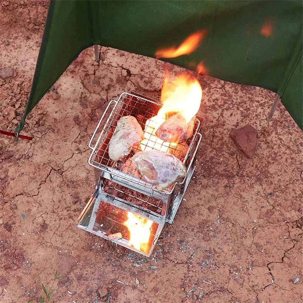 Steel Convenient Barbecue Grill Square Folding Bbq Grill Camping Wood Stove Heating Stove Bonfire Stove