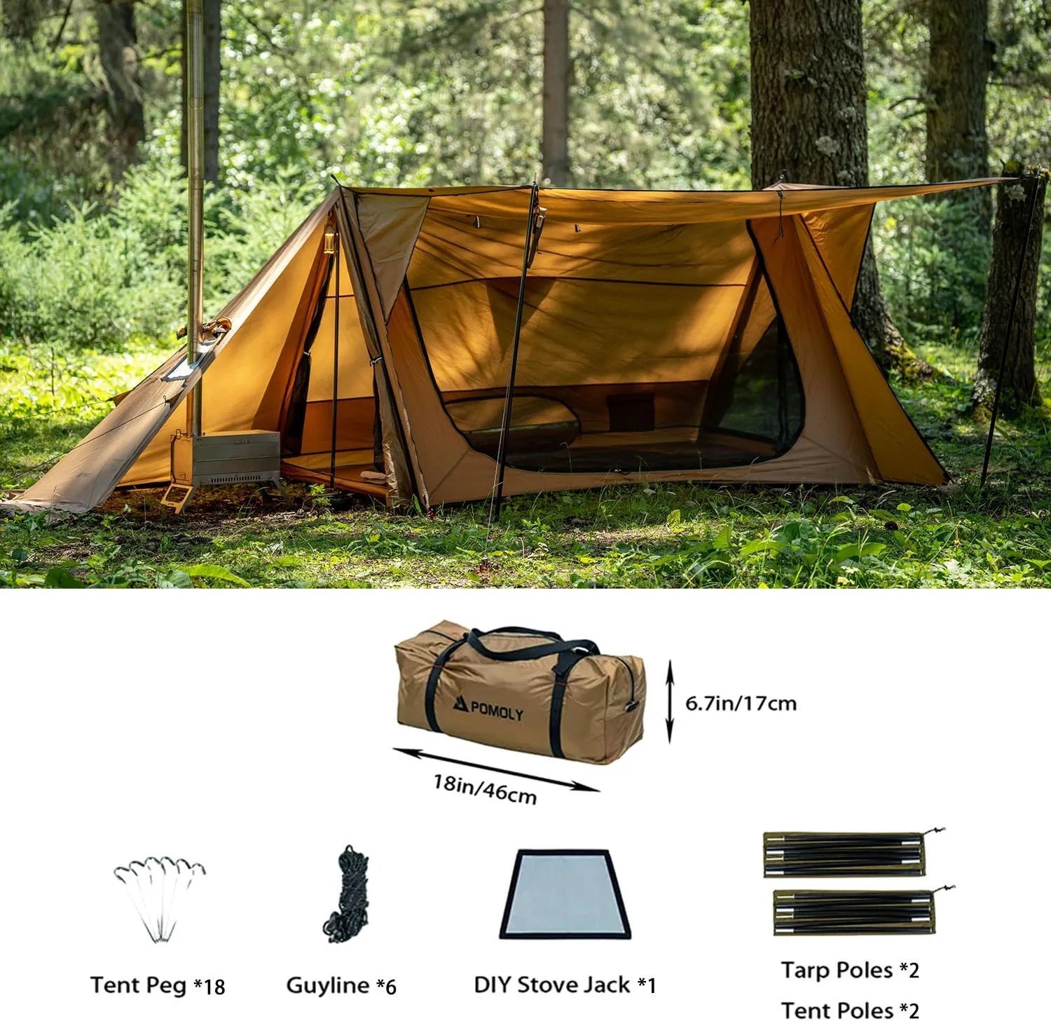 STOVEHUT 70 Hot Tent with Two Tarp Poles and Two Tent Poles | Latest Version 3.0
