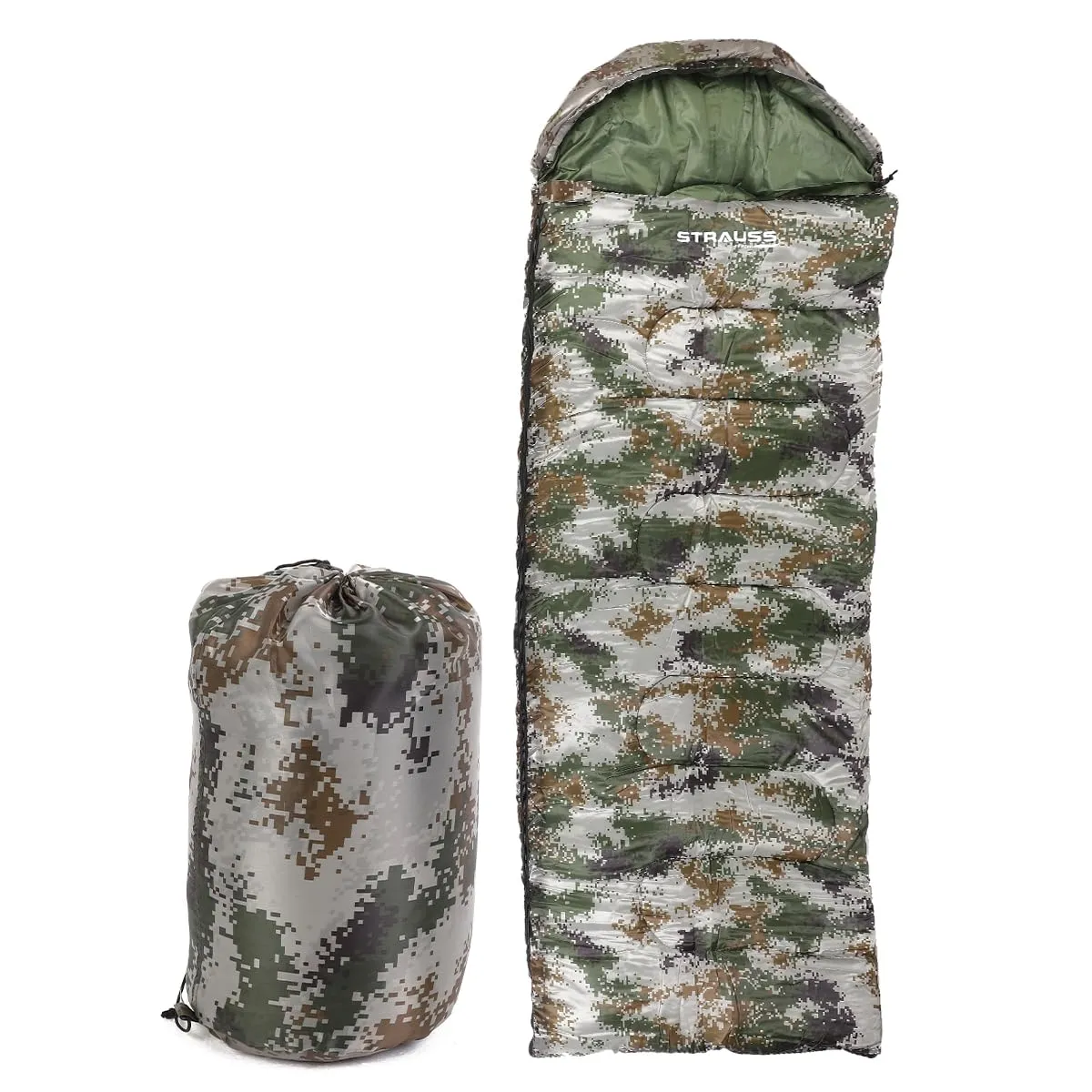 STRAUSS Camping Sleeping Bag: Lightweight All-Season Comfort | Portable Carry Bag | Military Green