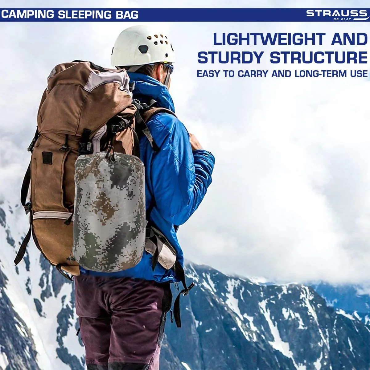 STRAUSS Camping Sleeping Bag: Lightweight All-Season Comfort | Portable Carry Bag | Military Green