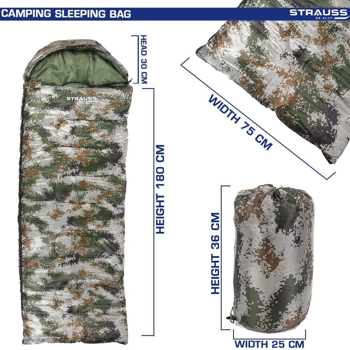 STRAUSS Camping Sleeping Bag: Lightweight All-Season Comfort | Portable Carry Bag | Military Green