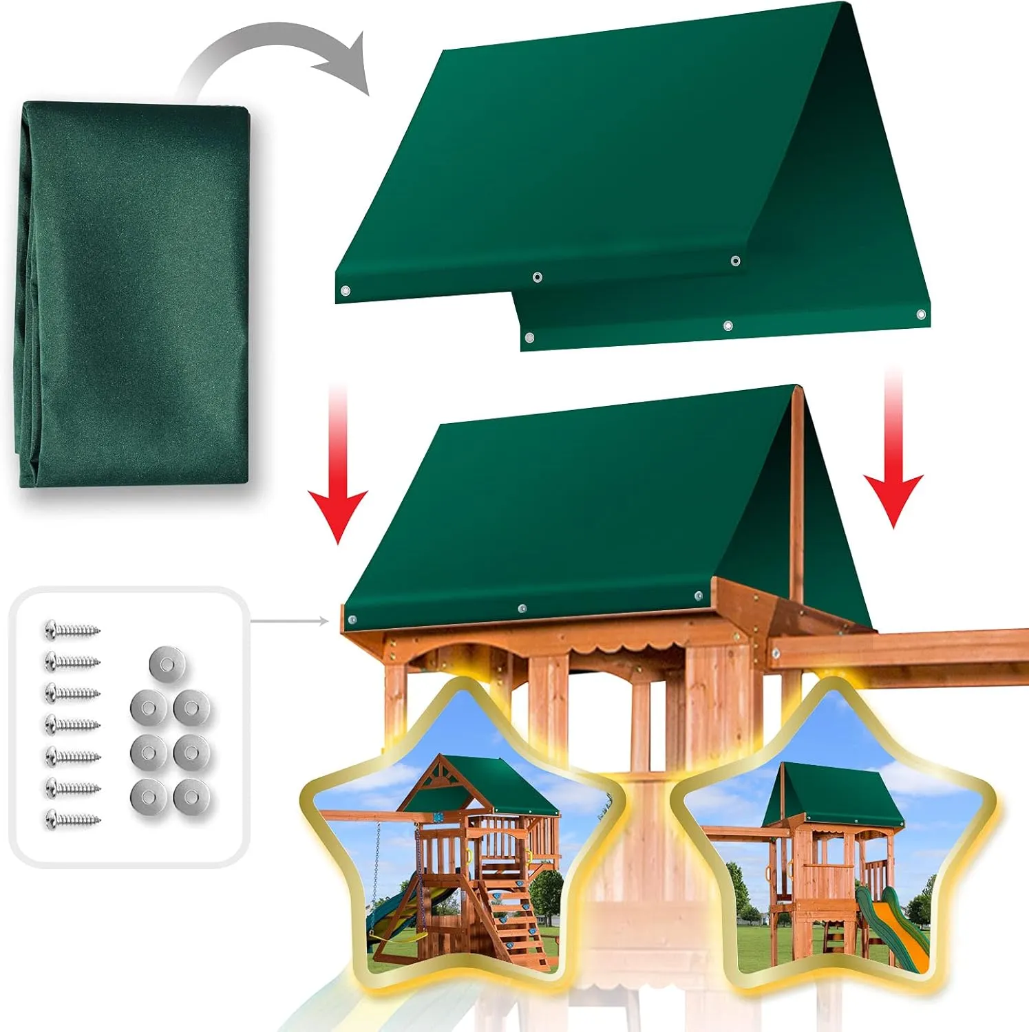 Strong Camel Replacement Swing Set Replacement Tarp for Backyard Wood Playset Swing Set -Only Backyard Playset Canopy Cover (Green, 43"X 94")