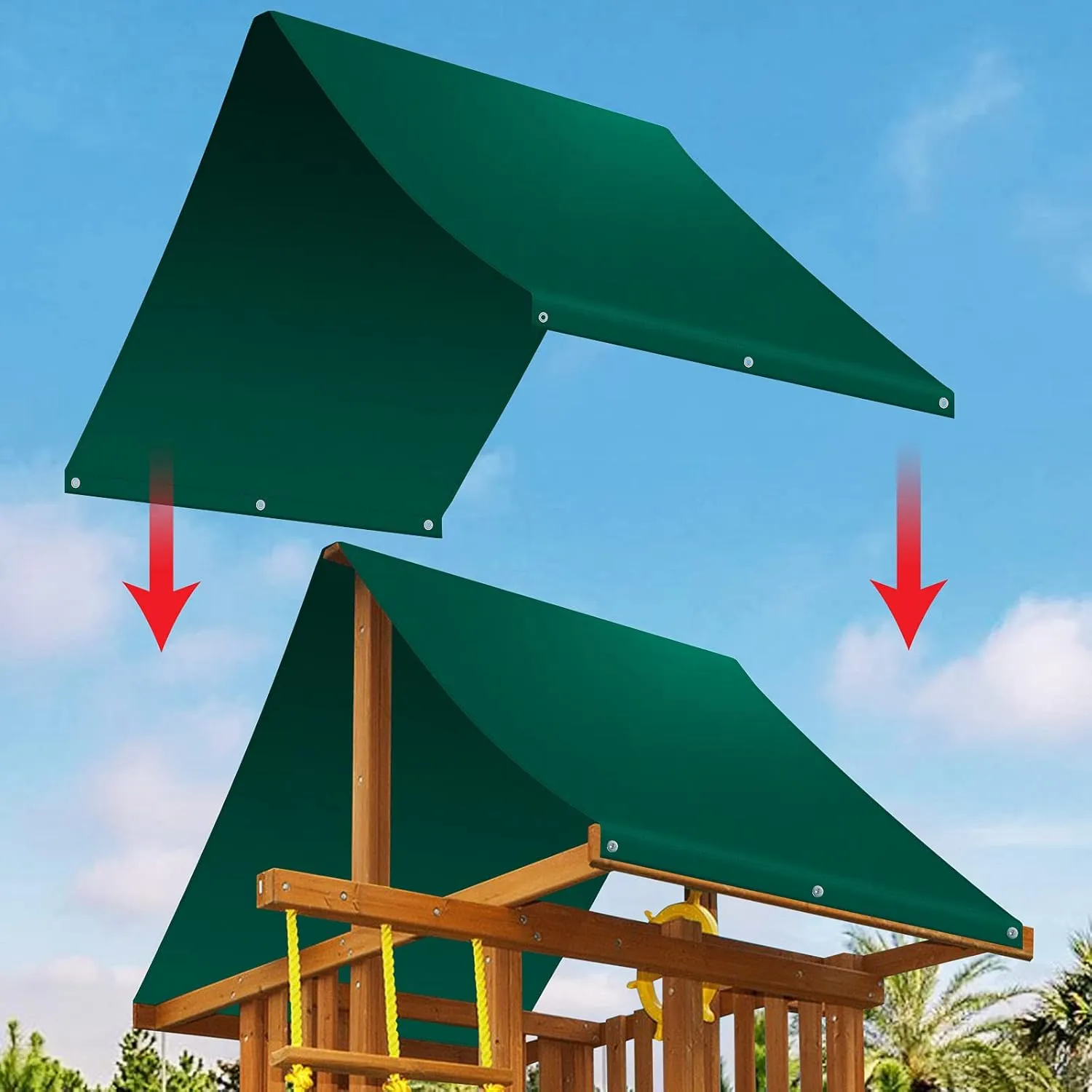 Strong Camel Replacement Swing Set Replacement Tarp for Backyard Wood Playset Swing Set -Only Backyard Playset Canopy Cover (Green, 43"X 94")