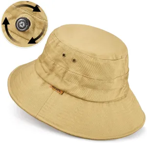 Sukeen Cotton Bucket Hat for Men Women Adjustable Knob Sun Hat UPF 50  Wide Brim Fishing Hat for Walking Daily Outdoor